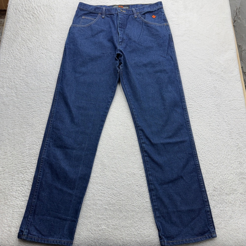 Wrangler FR Flame Resistant Relaxed Fit Jeans Mens 36x34 Blue Denim CAT2